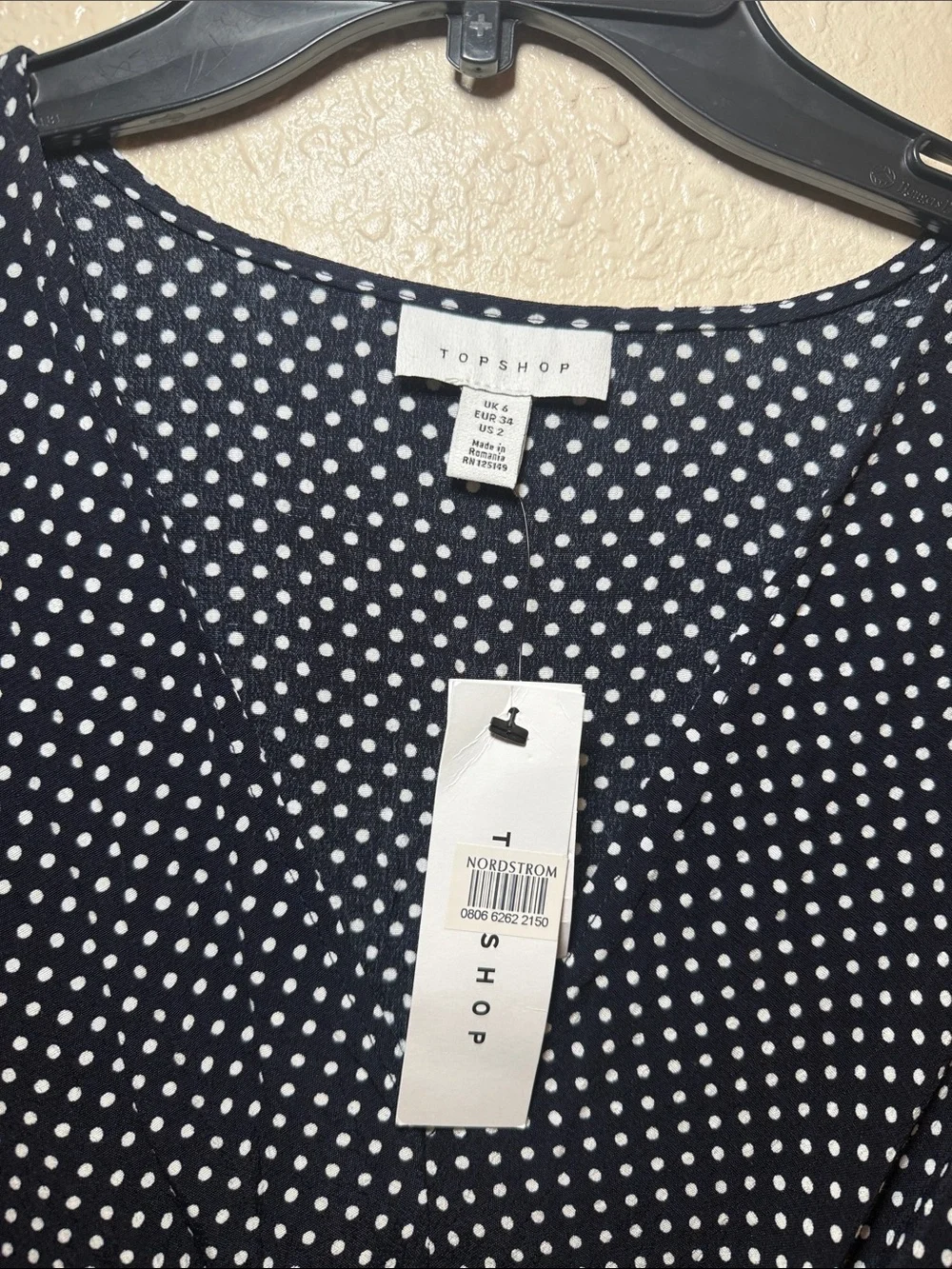 Topshop Black and White Polka Dot Long-Sleeve Wrap Romper with Buckle